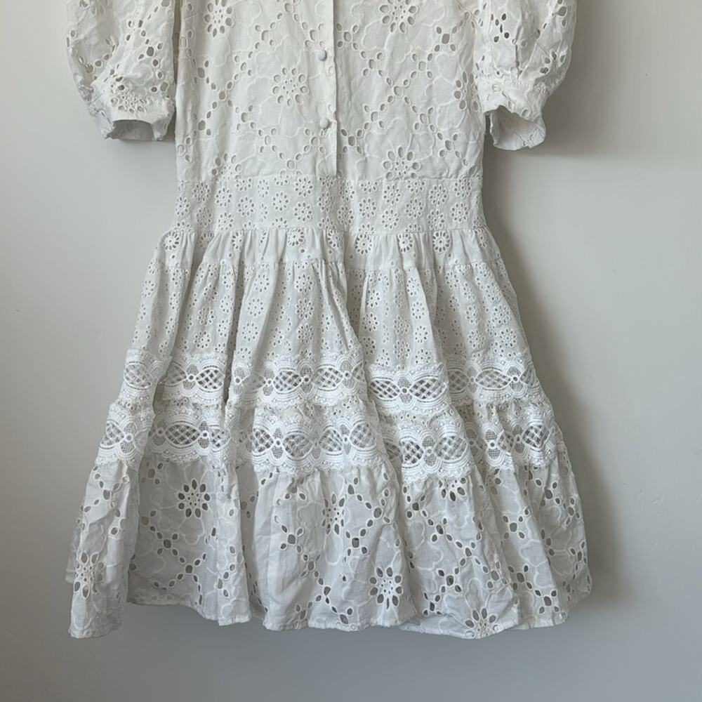 Maje White Lace Embroidered Floral Eyelet Mini Dress Size: 2 - Picture 5 of 12